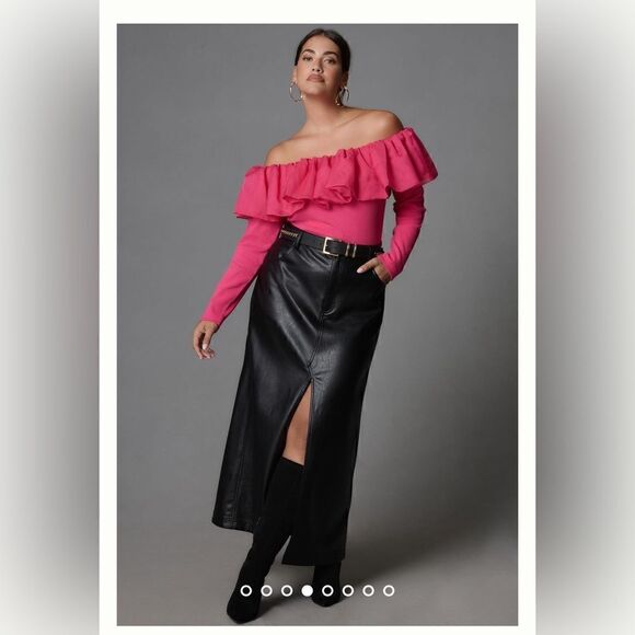 Anthropologie Off-The-Shoulder Organza Ruffle Top Size XL - Picture 2 of 5